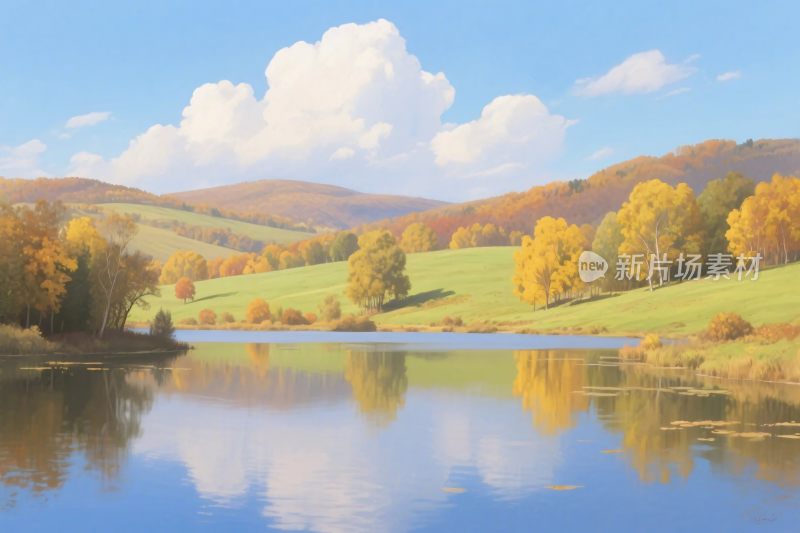 秋季山水风景插画