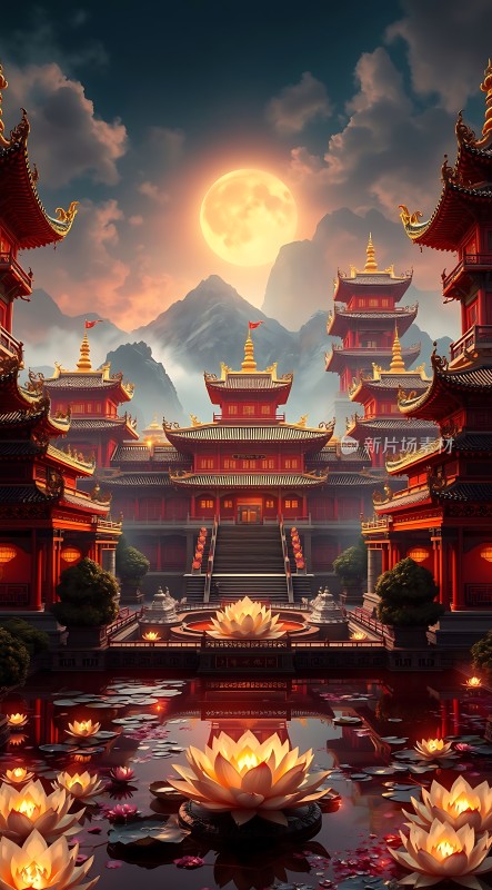 古寺夜月莲花池