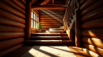 阳光下的木屋楼梯