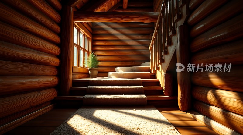 阳光下的木屋楼梯