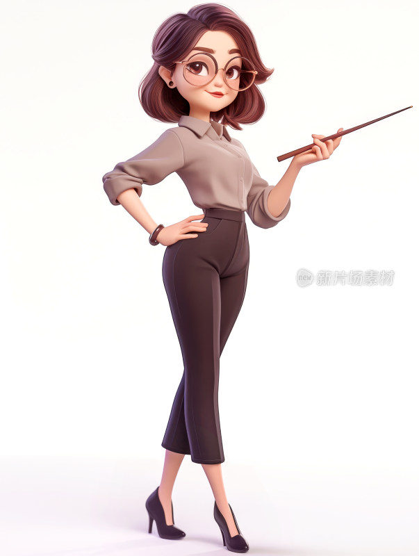 卡通女教师女老师3D卡通人物插画