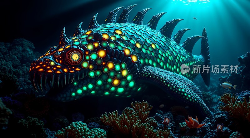 深海异兽发光鳞片与锋利牙齿