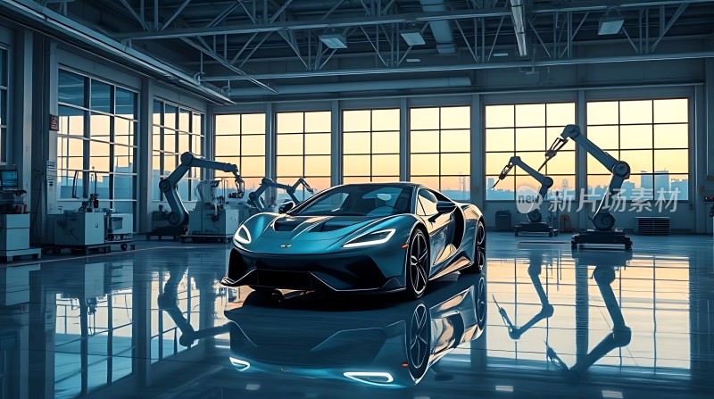 现代工厂中的炫酷跑车展示