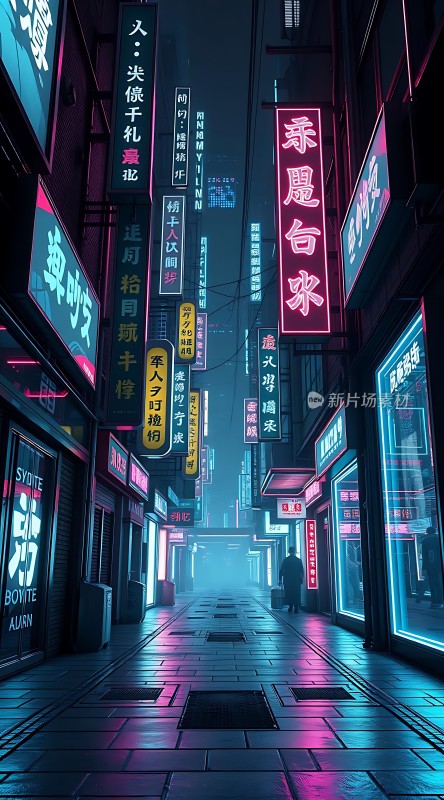 霓虹灯下的未来都市夜景