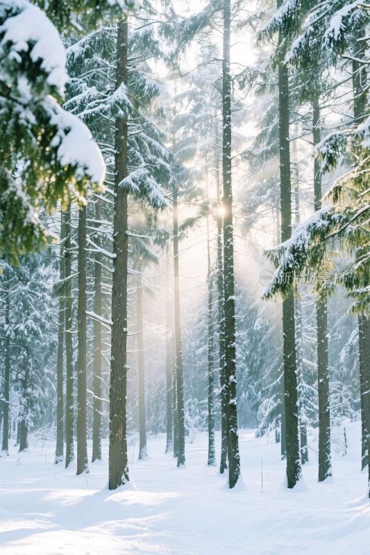 冬日雪林阳光雪景