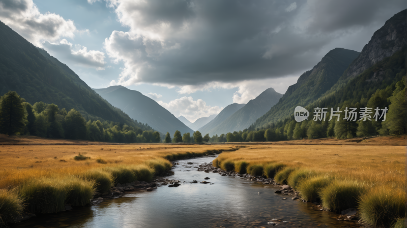 山中一条河高清风景图片