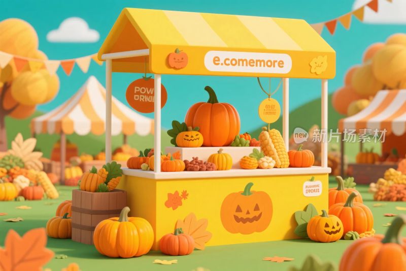 秋季南瓜主题售卖摊位插画
