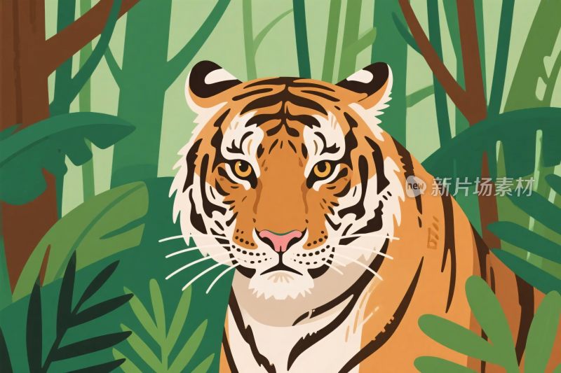丛林中的老虎插画