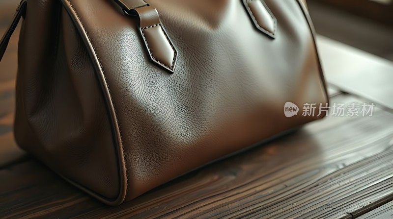 棕色皮质手提包特写