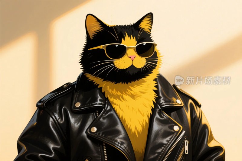 黑黄猫咪皮衣插画