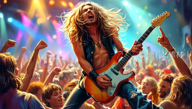 摇滚吉他手飞跃人群