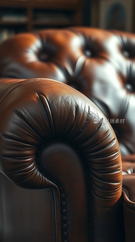 棕色皮质沙发特写细节精致质感十足