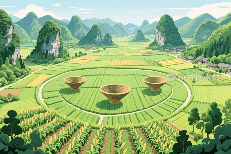 田园山水风景插画