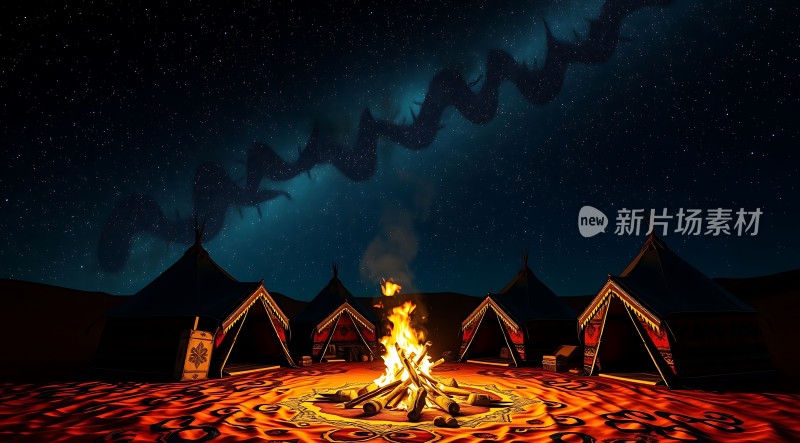 星空下的篝火与帐篷