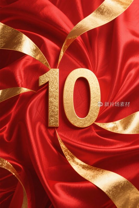 红色绸缎金色装饰数字