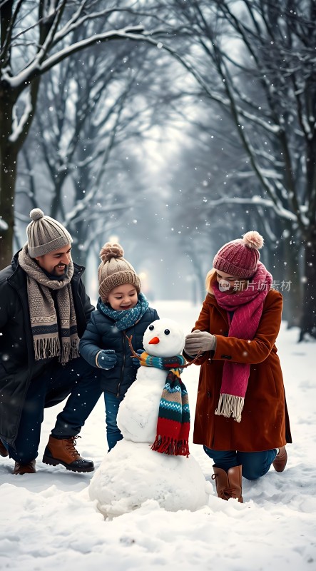 雪地里的温馨家庭时光