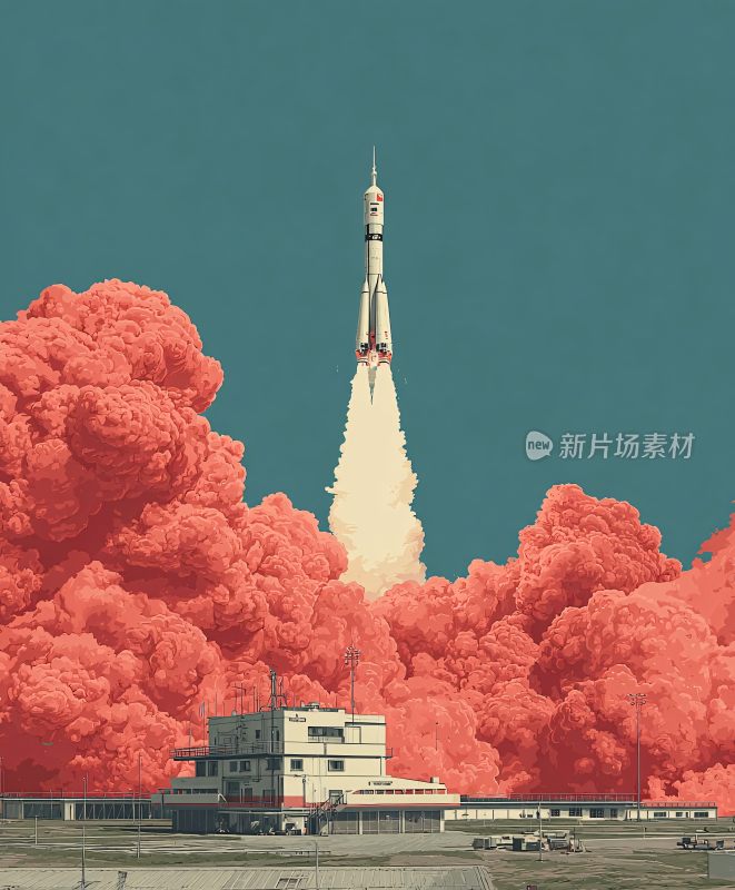 火箭发射场景插画