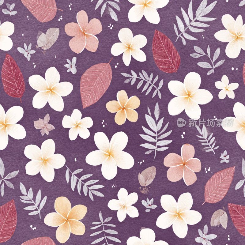 紫色底花卉叶图案背景