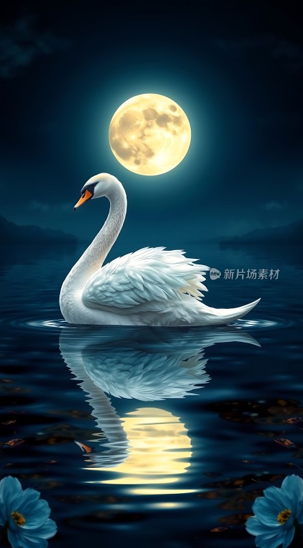 天鹅月影映水波