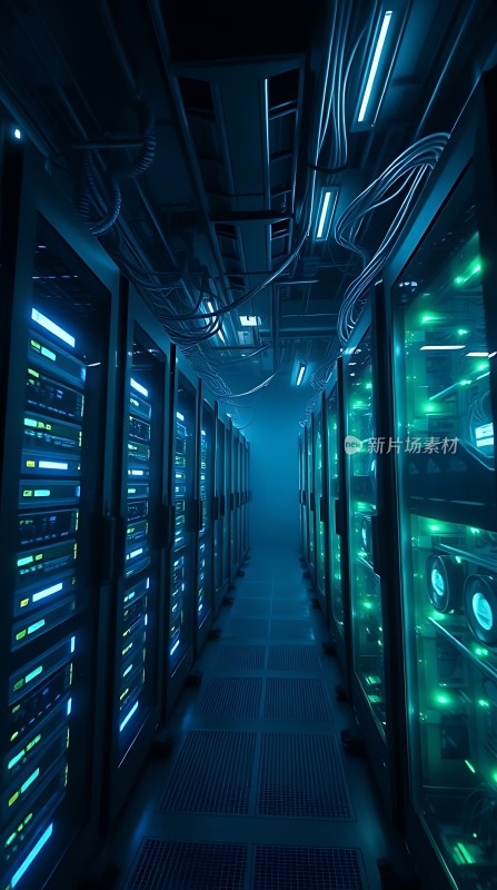 服务器机房内部灯光闪烁的数据中心