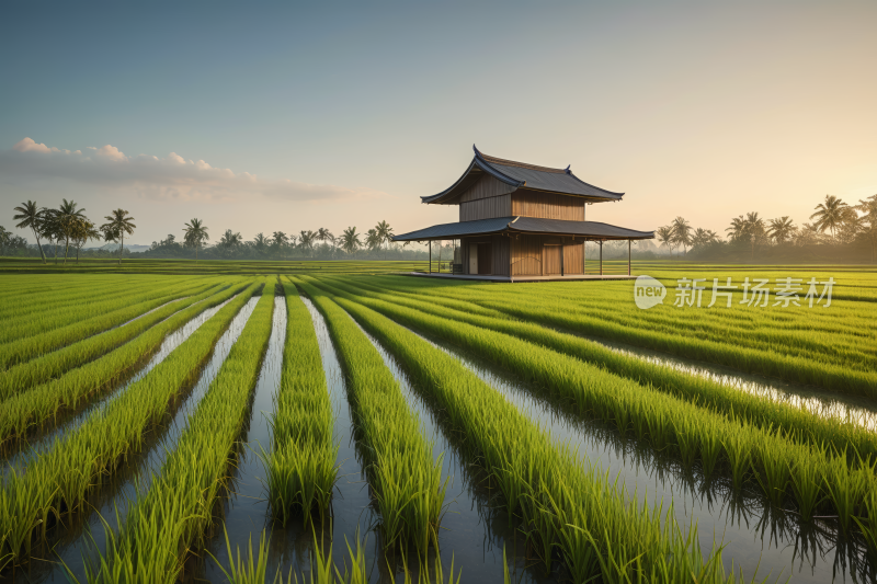 掠夺稻田一座宝塔高清风景图片