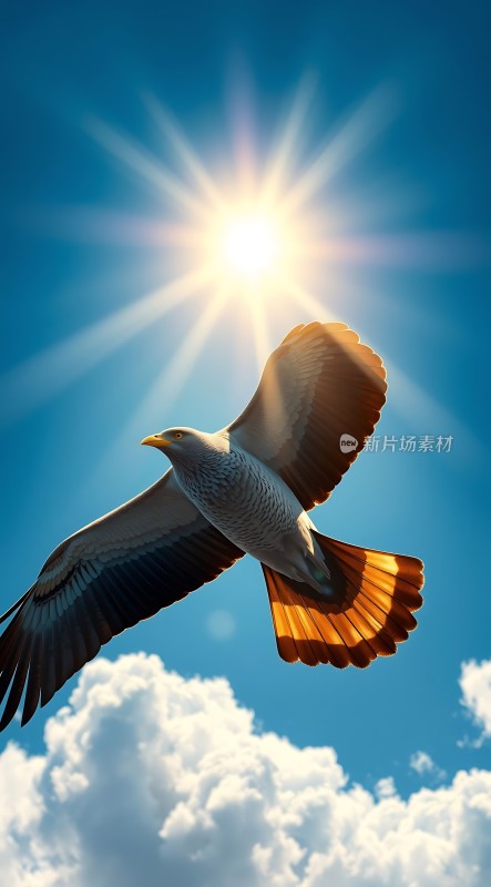 阳光下的雄鹰展翅高飞