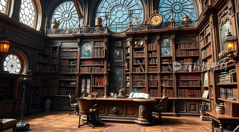 古董书架上的古老书房