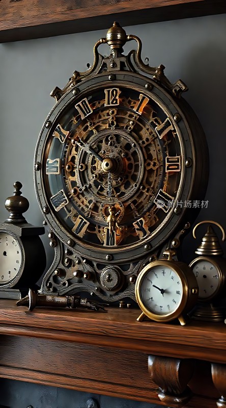 古铜色机械时钟展示