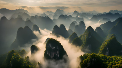 桂林山水照片山峰云海群山云雾缭绕自然风景