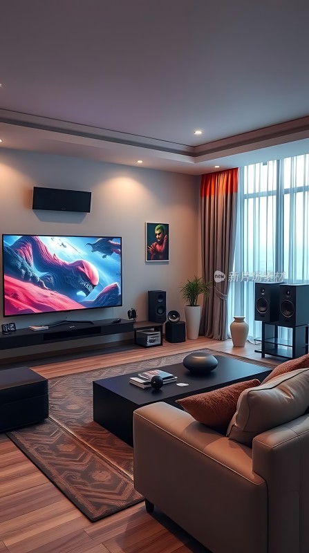 现代客厅舒适沙发高清电视精美装饰
