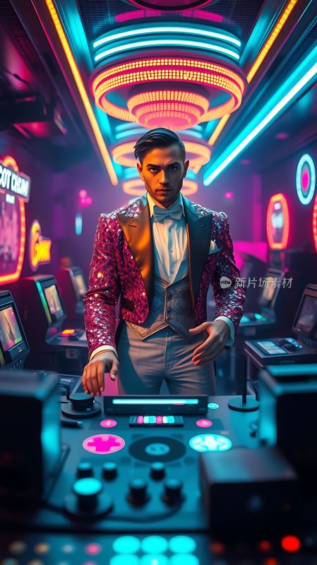 霓虹灯下的炫酷DJ
