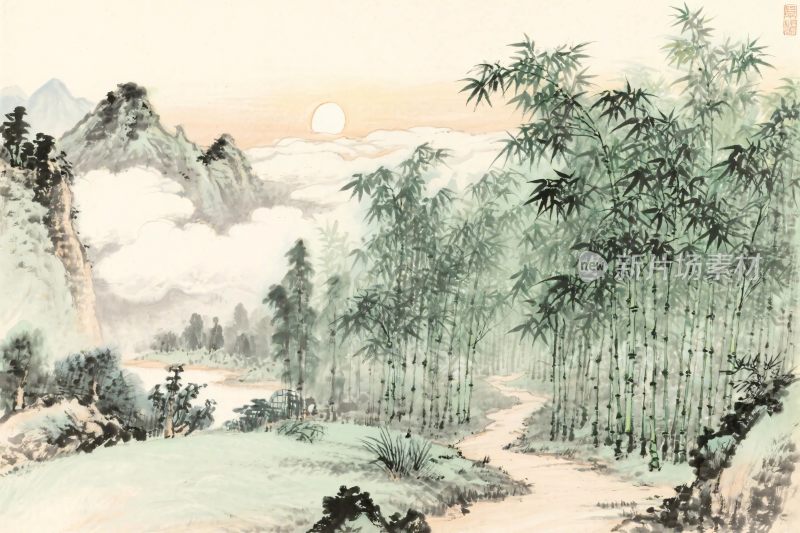 水墨山水国画卷