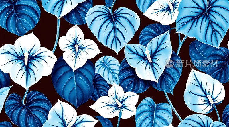 蓝色花卉图案