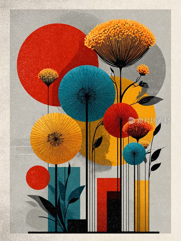 多彩花卉插画艺术作品