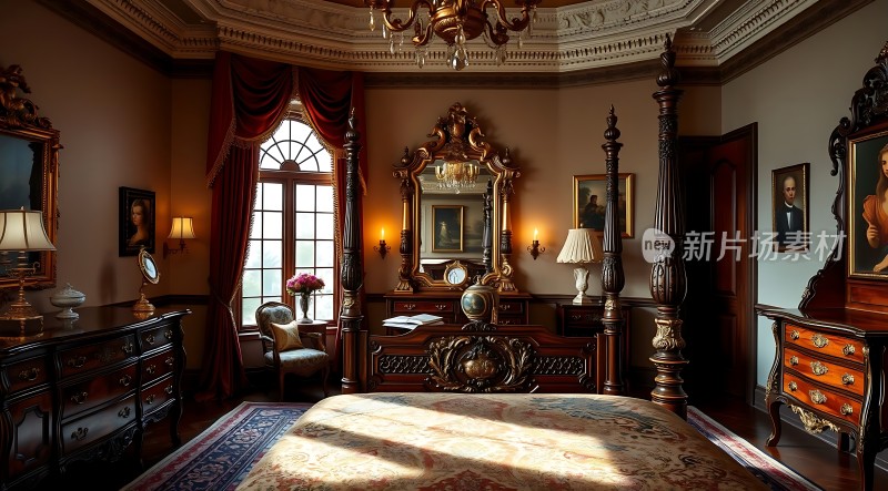 古董卧室豪华床铺与精美家具