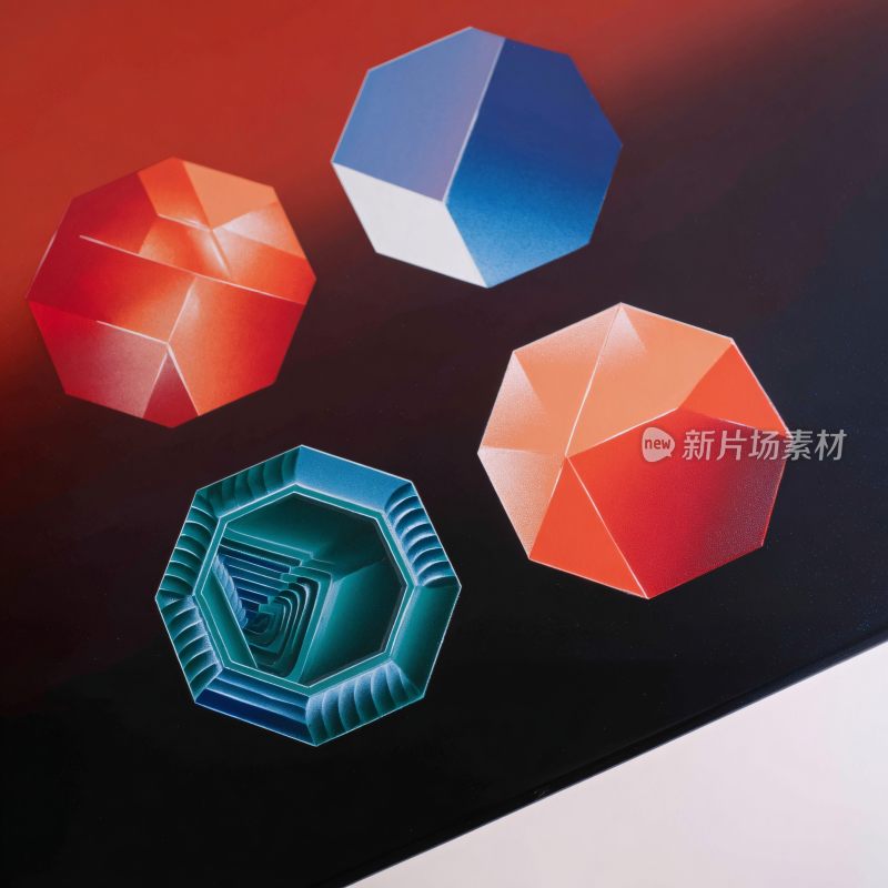 多彩立体几何图形插画