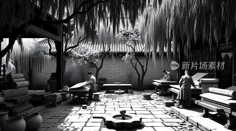 古风庭院书卷人生