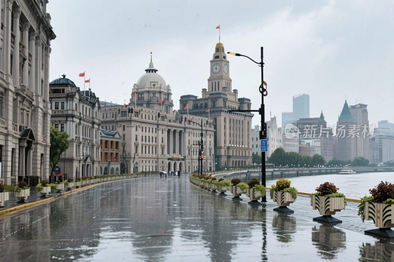 上海外滩雨景建筑