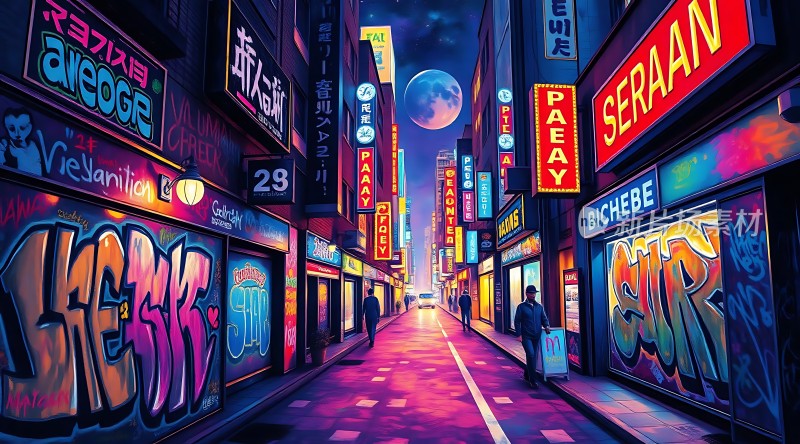 霓虹灯下的街头艺术