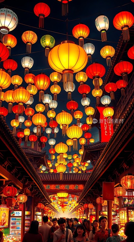 灯笼夜市繁华街景