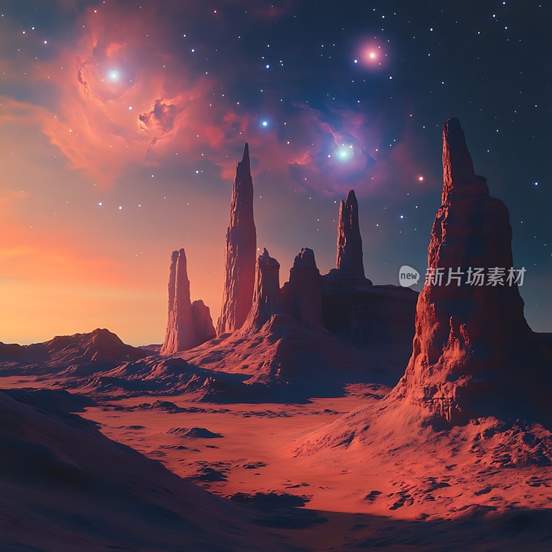星空下的红色星球奇景