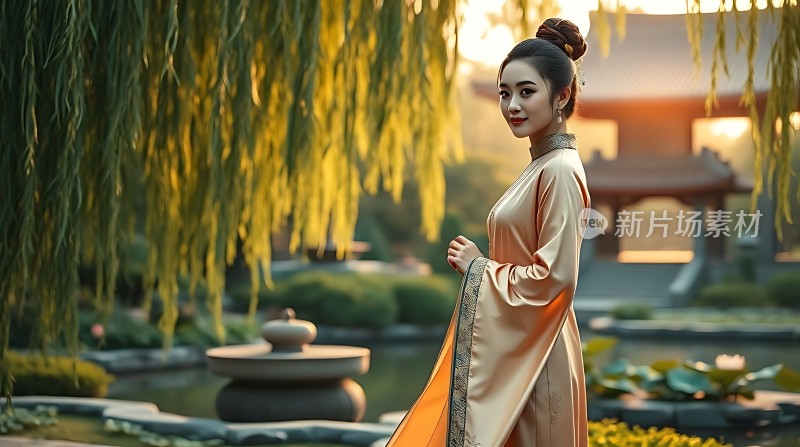 汉服佳人柳下倩影