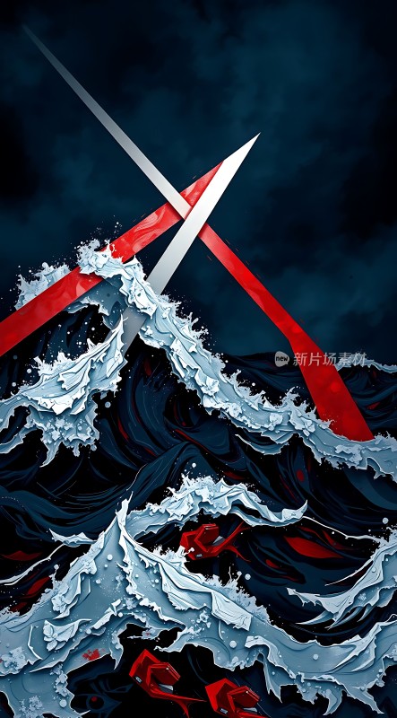 红色剪刀剪浪花
