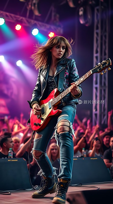 舞台上的摇滚女吉他手