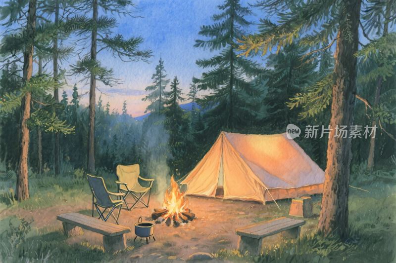 森林中的露营场景