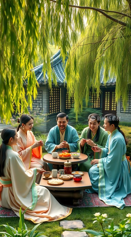 汉服佳人雅集品茗图