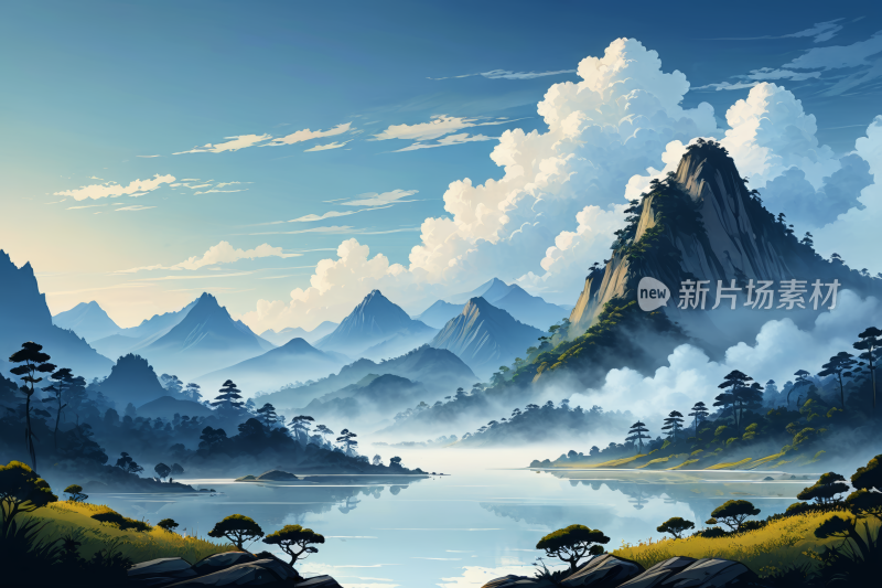 山景湖景高清风景插图片