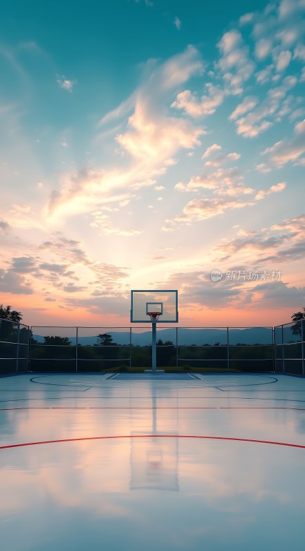 日落下的篮球场