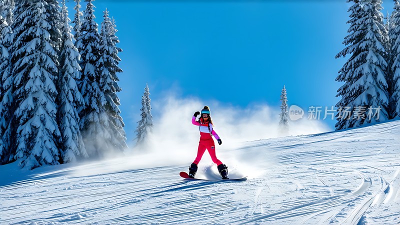雪地滑板少女活力四射挑战自我！