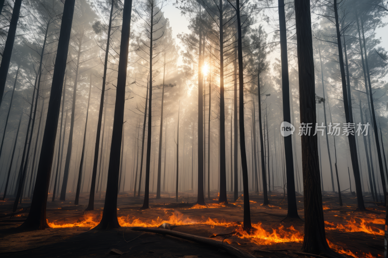 在森林里燃烧阳光透过树木照射风光风景图片